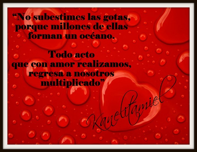 “No subestimes las gotas, porque millones de ellas forman un océano. Todo acto que con amor realizamos, regresa a nosotros multiplicado”